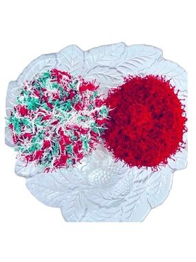 Hand Crafted Christmas Crochet Kitchen Scrubbing or Spa Pads Colorful Lot of Two